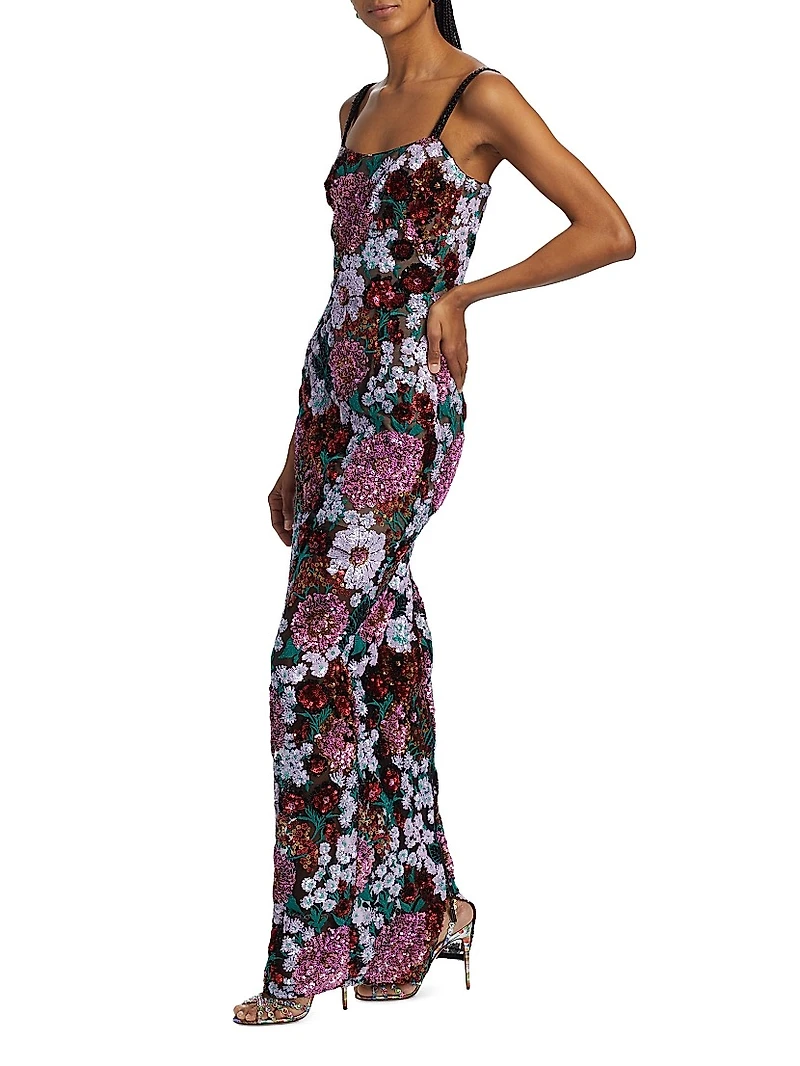 Dahlia Floral Embellished Evening Gown