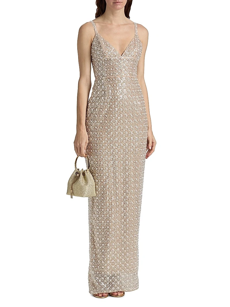 Allegra Sequin V-Neck Sleeveless Gown