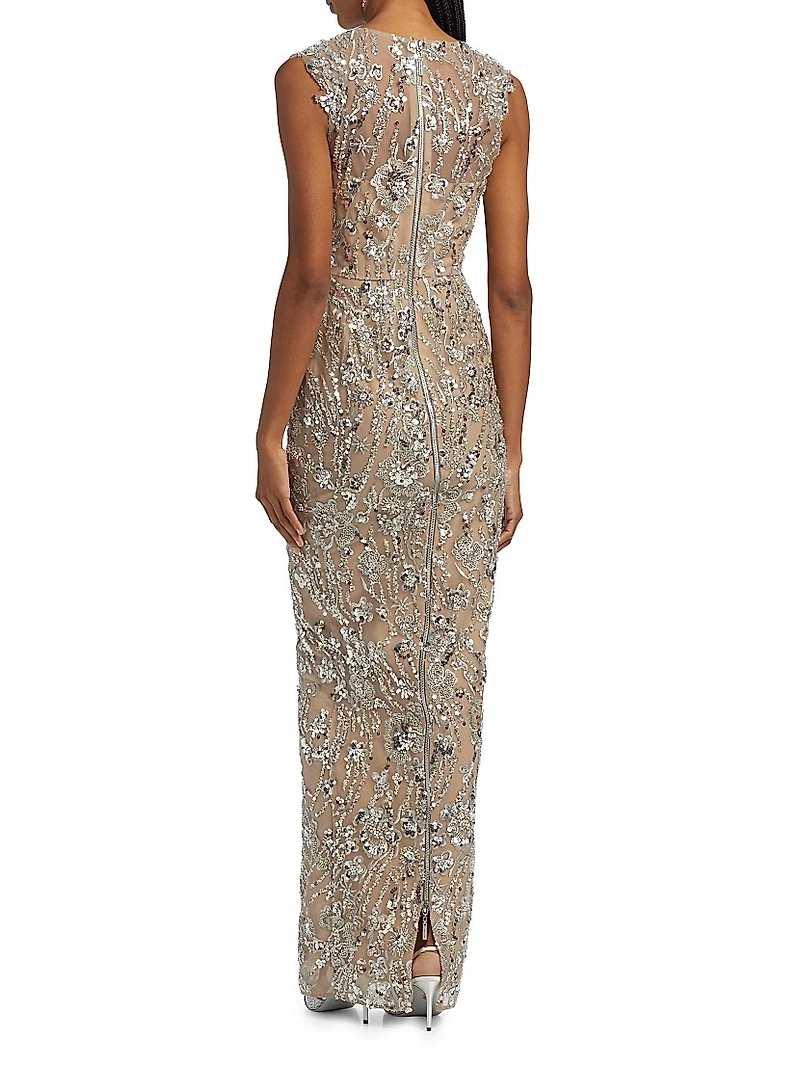 Violet Floral Sequin Gown