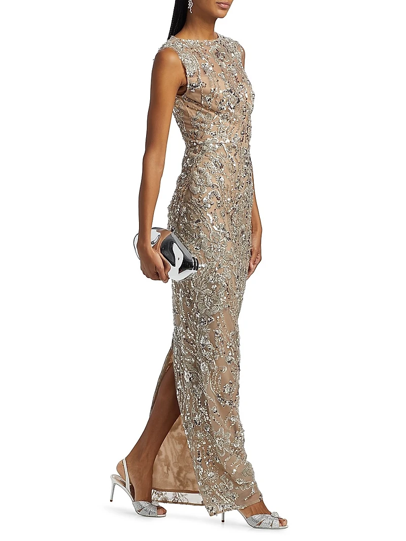 Violet Floral Sequin Gown