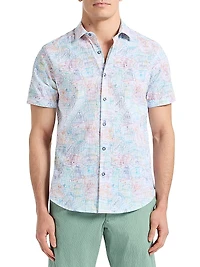 Passport Printed Stretch-Cotton Short-Sleeve Shirt