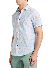 Passport Printed Stretch-Cotton Short-Sleeve Shirt