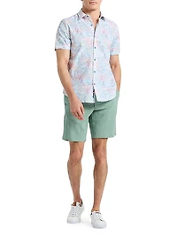 Passport Printed Stretch-Cotton Short-Sleeve Shirt