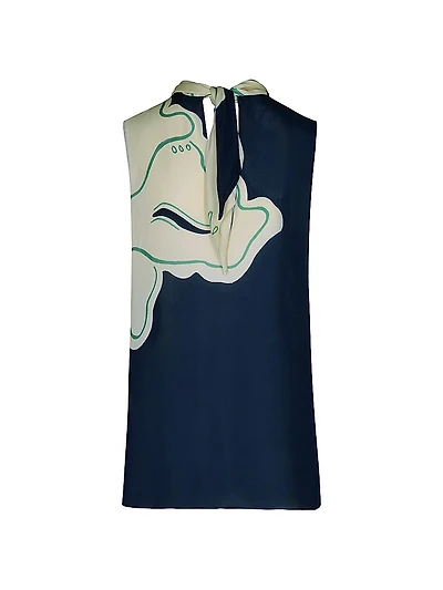 Emblematic Attire Abstract Silk Keyhole Top