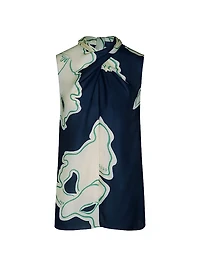 Emblematic Attire Abstract Silk Keyhole Top