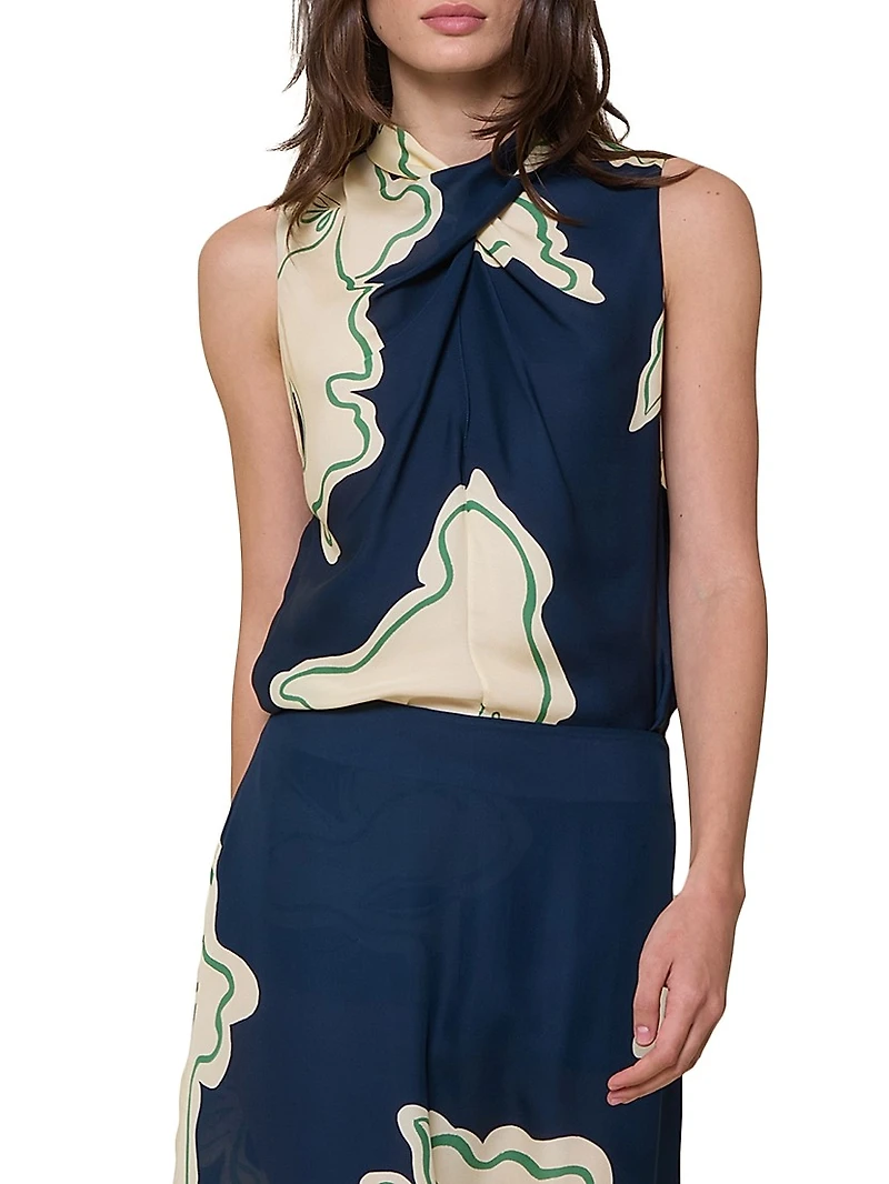Emblematic Attire Abstract Silk Keyhole Top