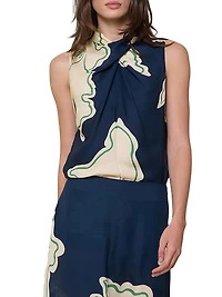 Emblematic Attire Abstract Silk Keyhole Top
