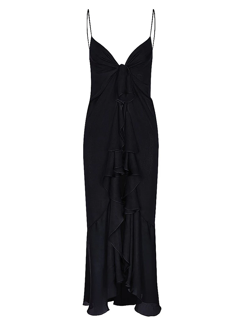 Iluminating Ruffled Silk Tie-Front Top