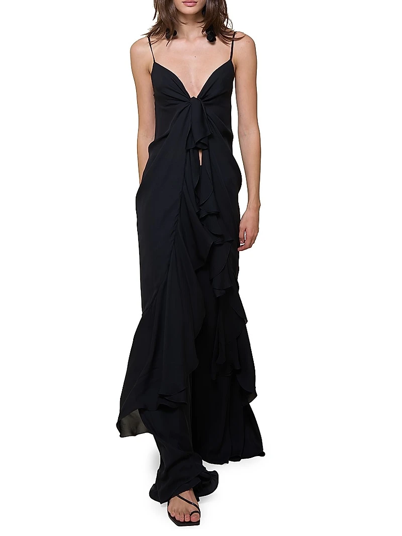 Iluminating Ruffled Silk Tie-Front Top