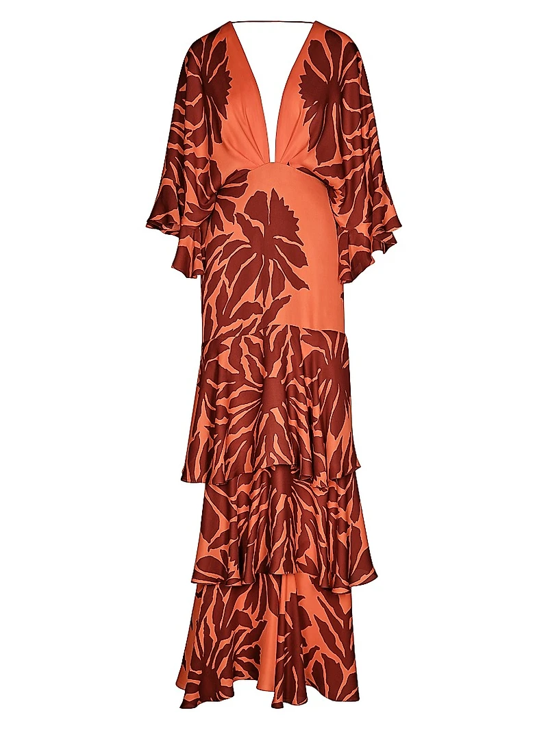 Botanical Poetry Printed Silk Maxi Dress