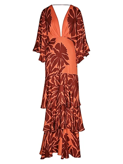 Botanical Poetry Printed Silk Maxi Dress