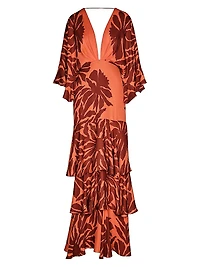 Botanical Poetry Printed Silk Maxi Dress