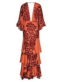 Botanical Poetry Printed Silk Maxi Dress