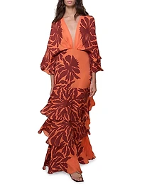 Botanical Poetry Printed Silk Maxi Dress