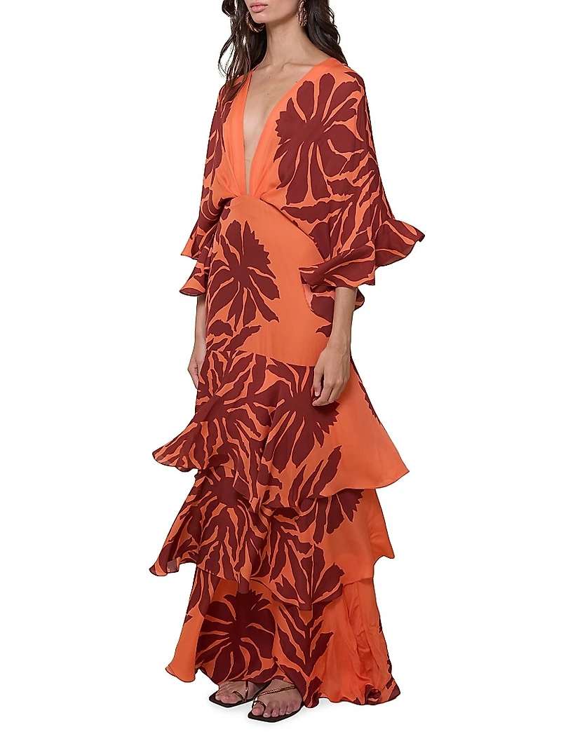 Botanical Poetry Printed Silk Maxi Dress