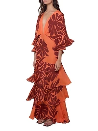 Botanical Poetry Printed Silk Maxi Dress