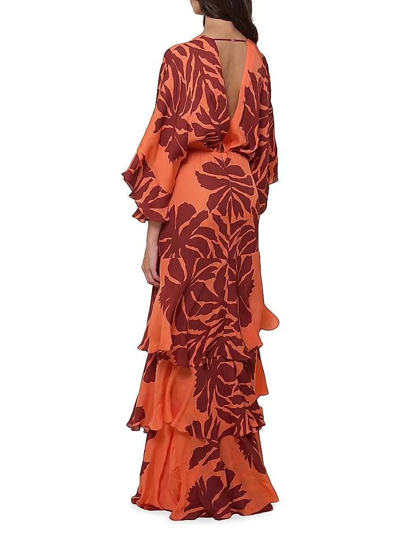 Botanical Poetry Printed Silk Maxi Dress