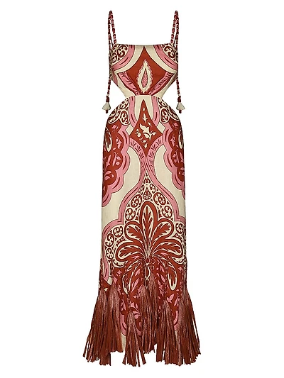 Counter Rhythm Abstract Linen Cut-Out Dress