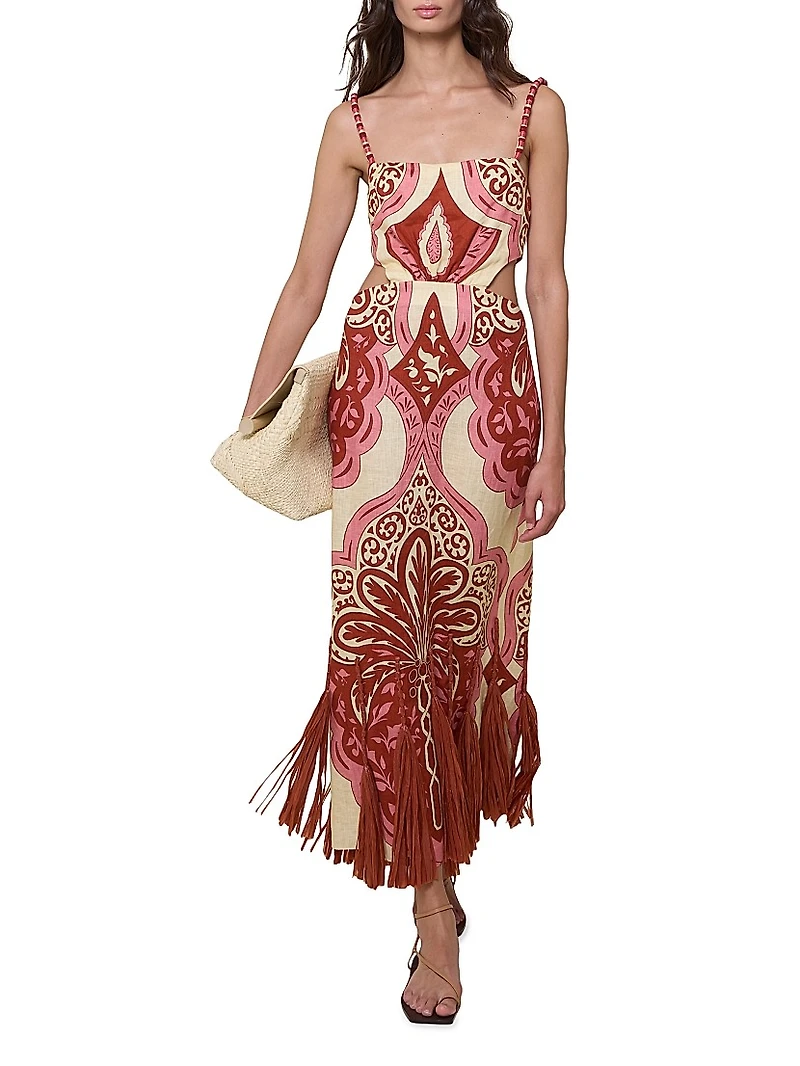 Counter Rhythm Abstract Linen Cut-Out Dress