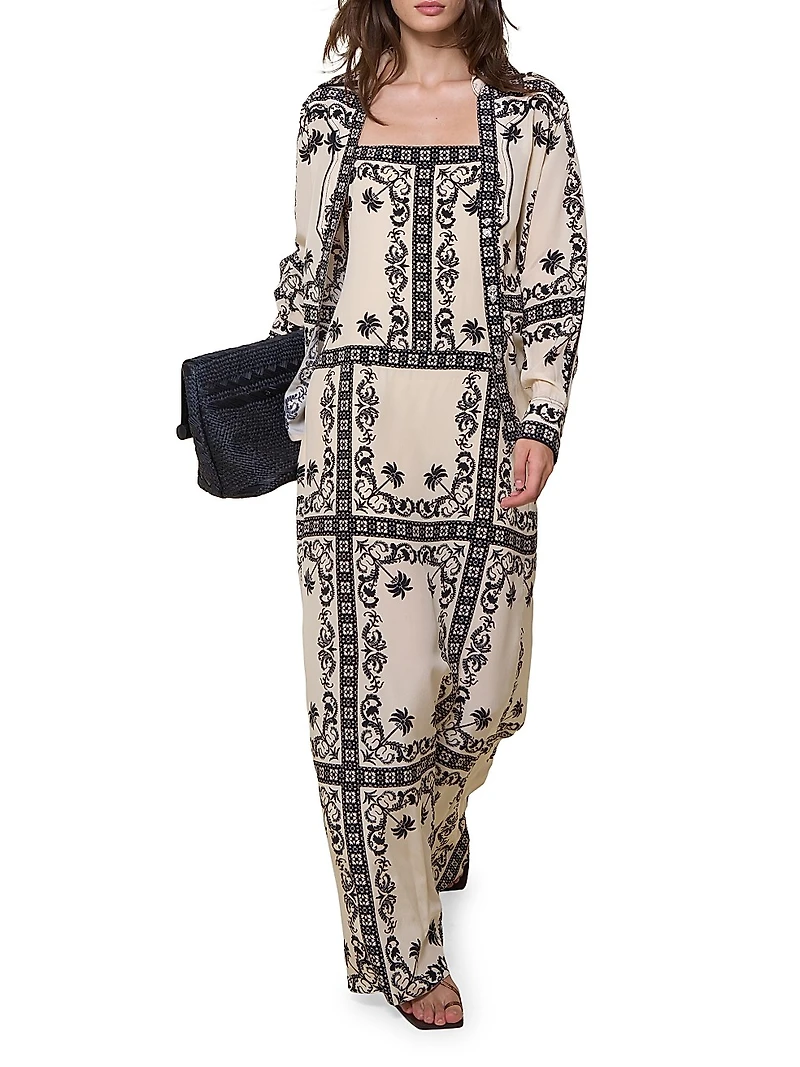 Reinvention Printed Silk Plunge-Back Maxi Dress