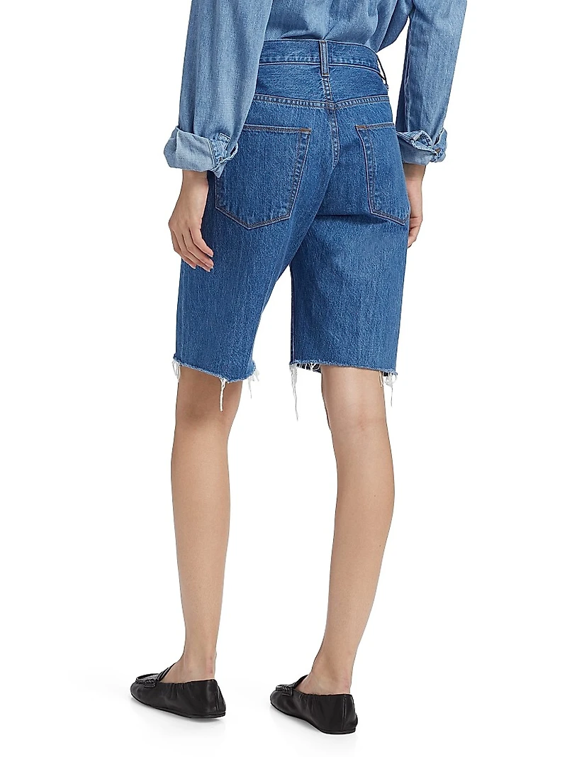 Cut-Knee Mid-Rise Denim Shorts