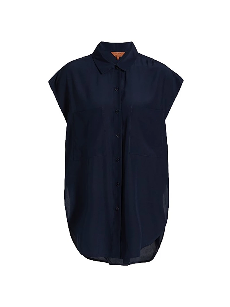 Reiki Silk Oversized Cap-Sleeve Button-Front Shirt