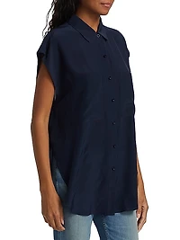 Reiki Silk Oversized Cap-Sleeve Button-Front Shirt