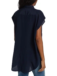 Reiki Silk Oversized Cap-Sleeve Button-Front Shirt