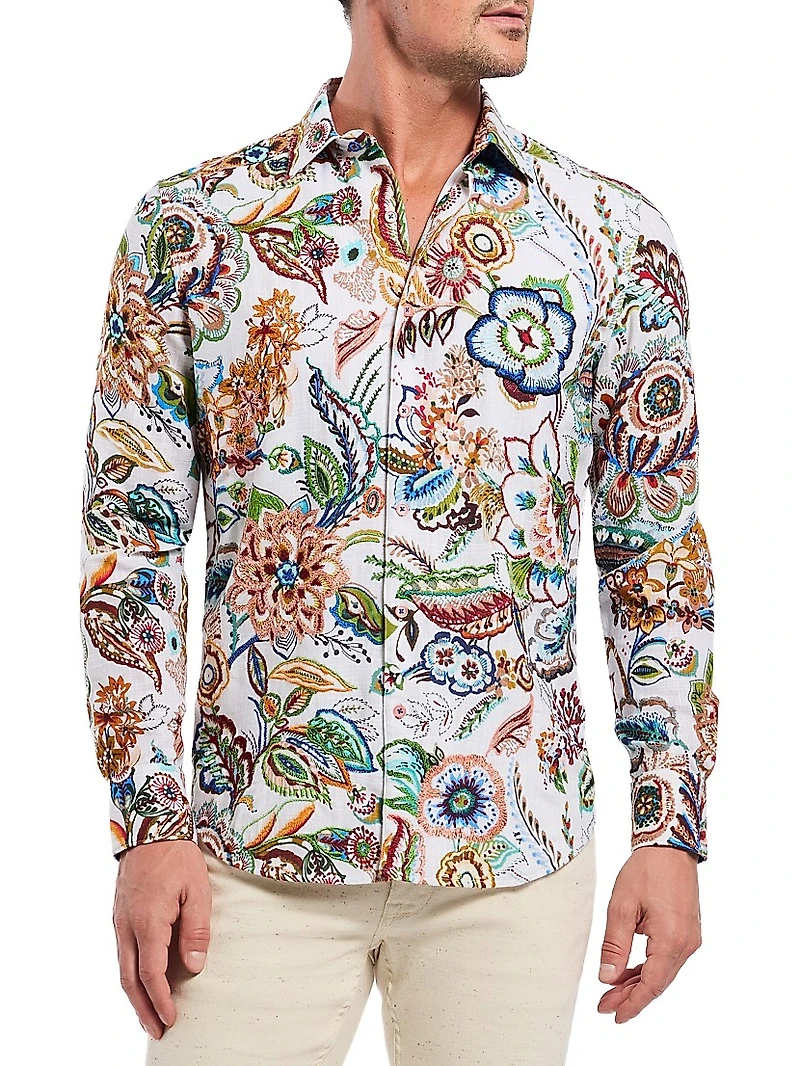 Palawan Floral Cotton Button-Front Shirt