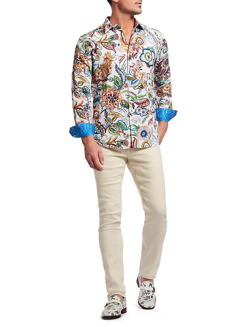 Palawan Floral Cotton Button-Front Shirt