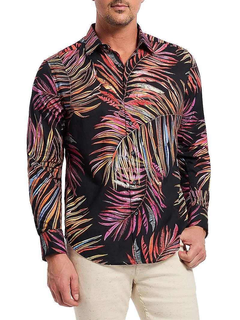Acai Printed Cotton Button-Front Shirt