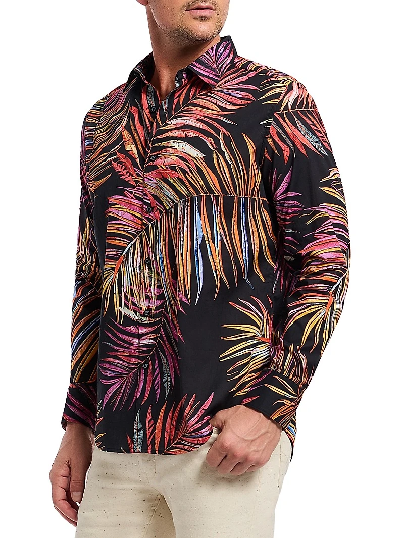 Acai Printed Cotton Button-Front Shirt