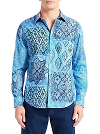 Le Embroidered Printed Button-Front Shirt
