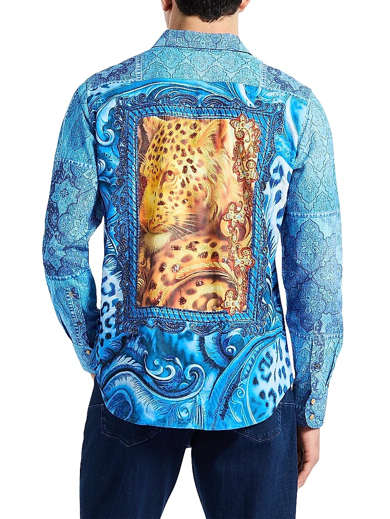 Le Embroidered Printed Button-Front Shirt