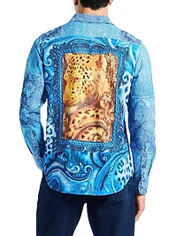 Le Embroidered Printed Button-Front Shirt