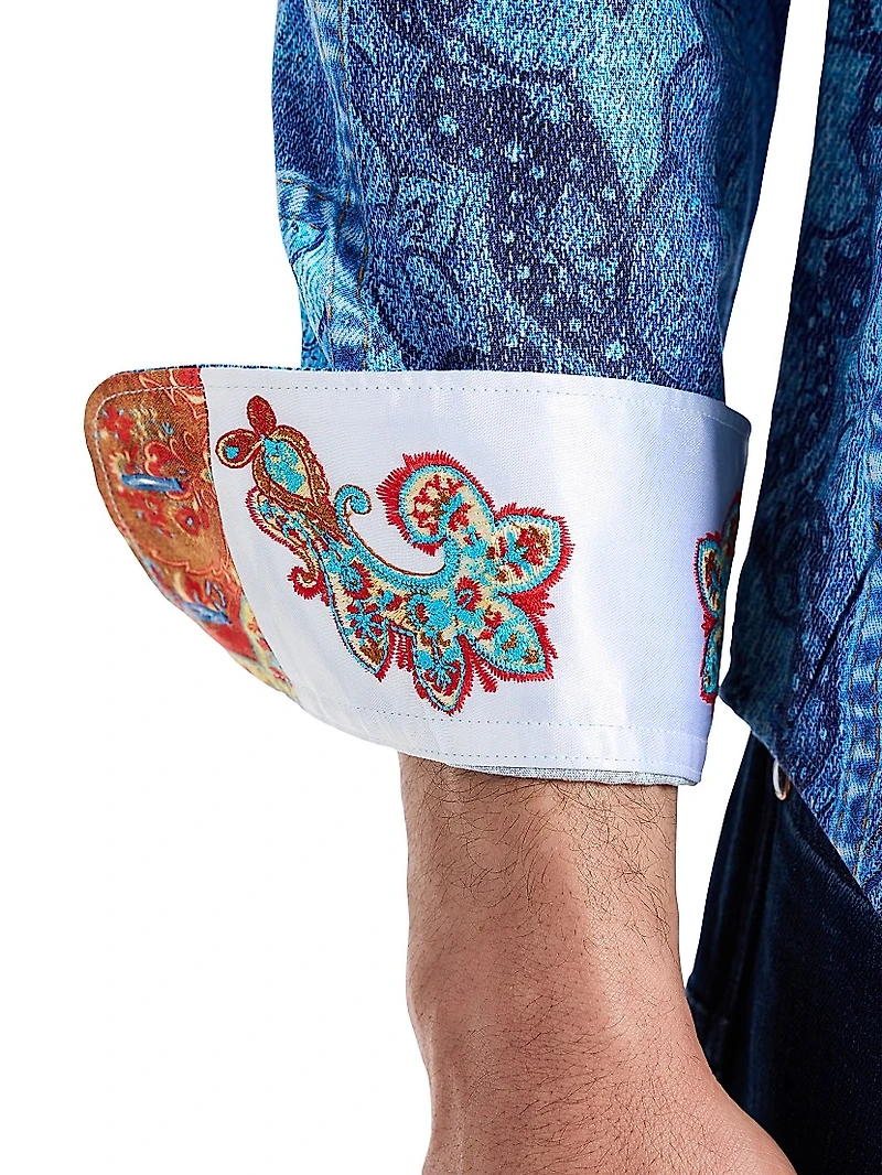 Le Embroidered Printed Button-Front Shirt