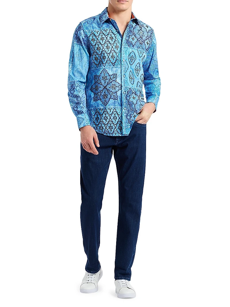 Le Embroidered Printed Button-Front Shirt