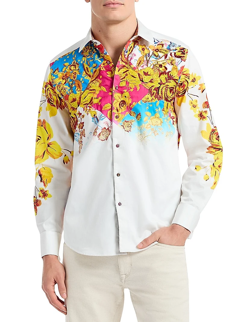 Le Embellished Printed Cotton Button-Front Shirt
