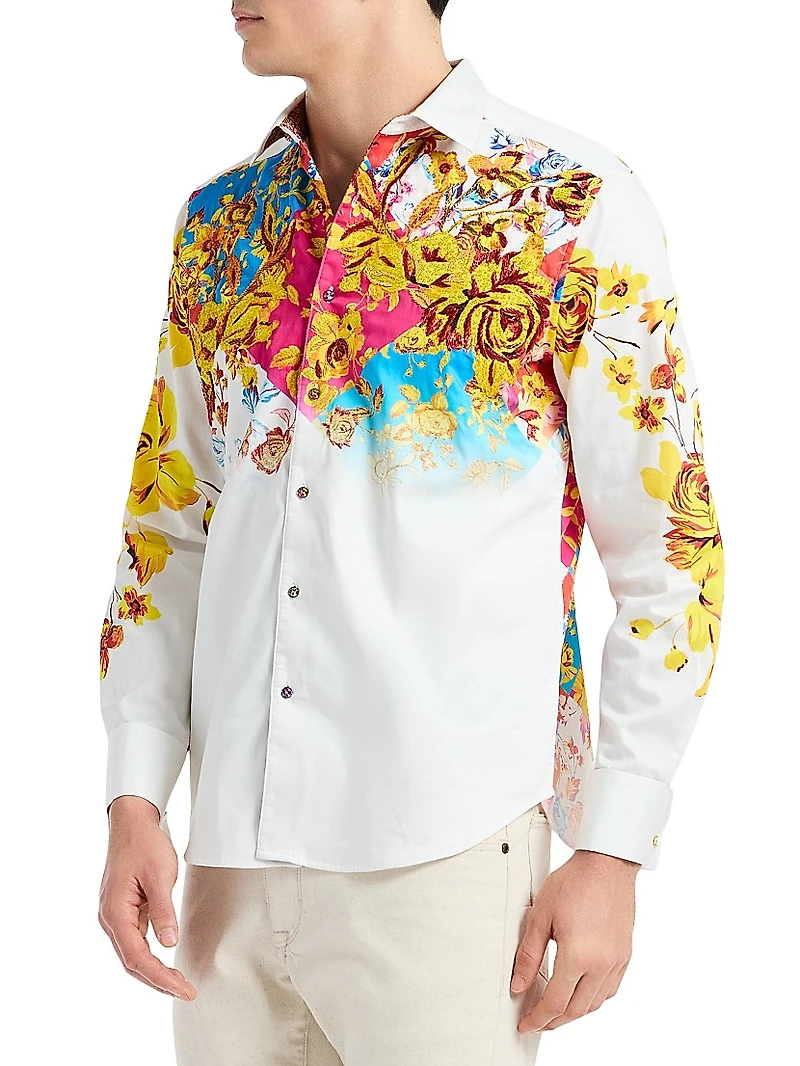 Le Embellished Printed Cotton Button-Front Shirt