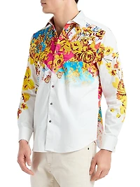 Le Embellished Printed Cotton Button-Front Shirt