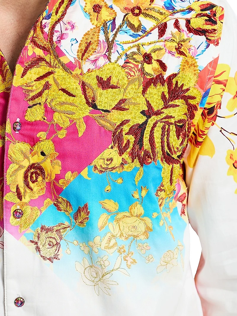 Le Embellished Printed Cotton Button-Front Shirt