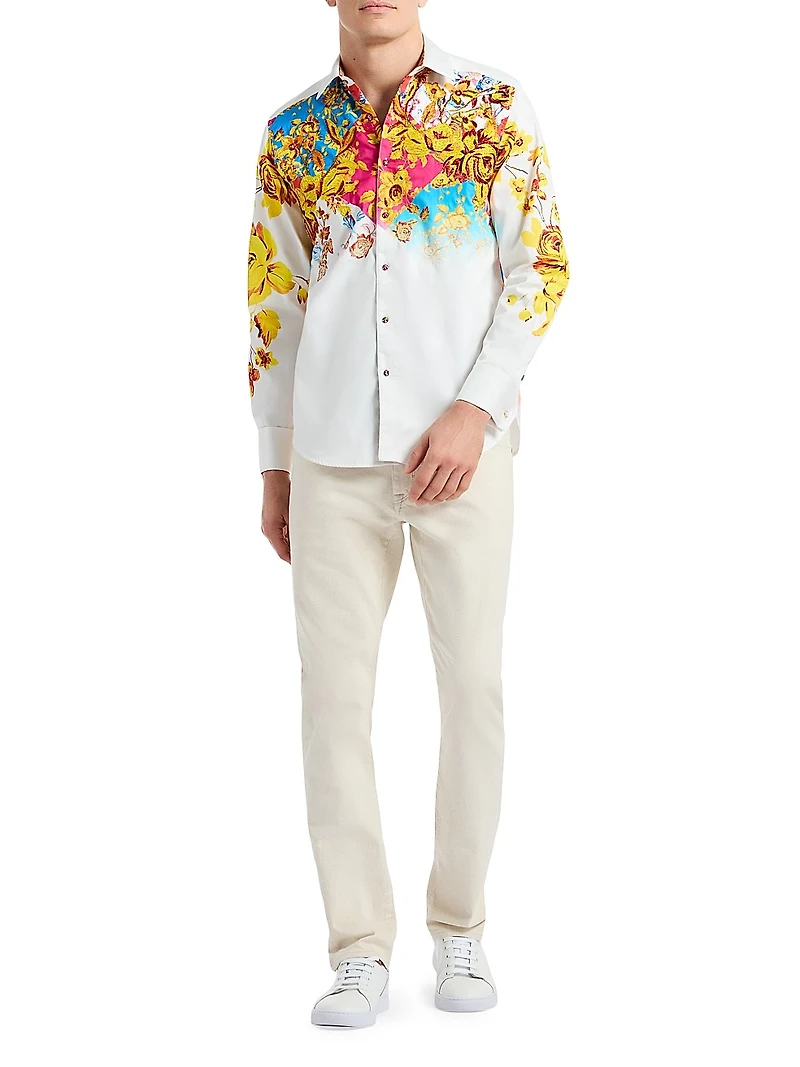 Le Embellished Printed Cotton Button-Front Shirt