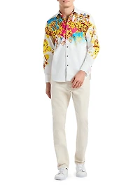 Le Embellished Printed Cotton Button-Front Shirt