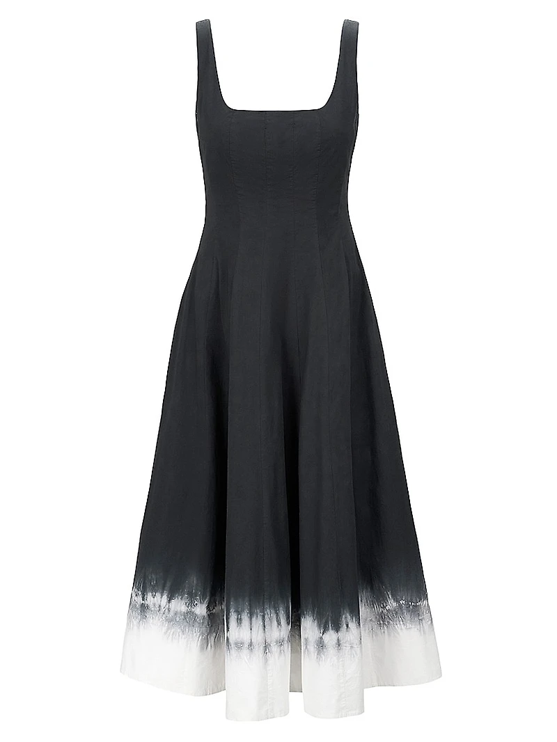 Wells Pleated Stretch-Cotton A-Line Midi-Dress