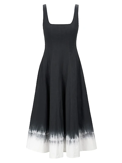 Wells Pleated Stretch-Cotton A-Line Midi-Dress