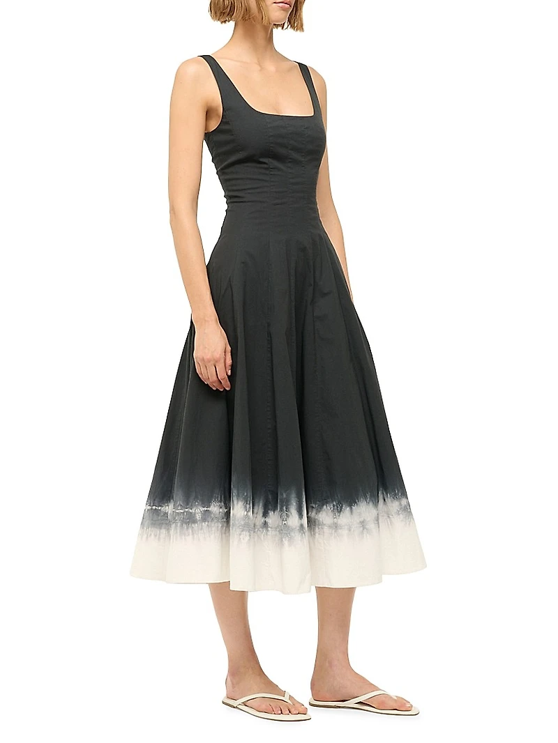 Wells Pleated Stretch-Cotton A-Line Midi-Dress