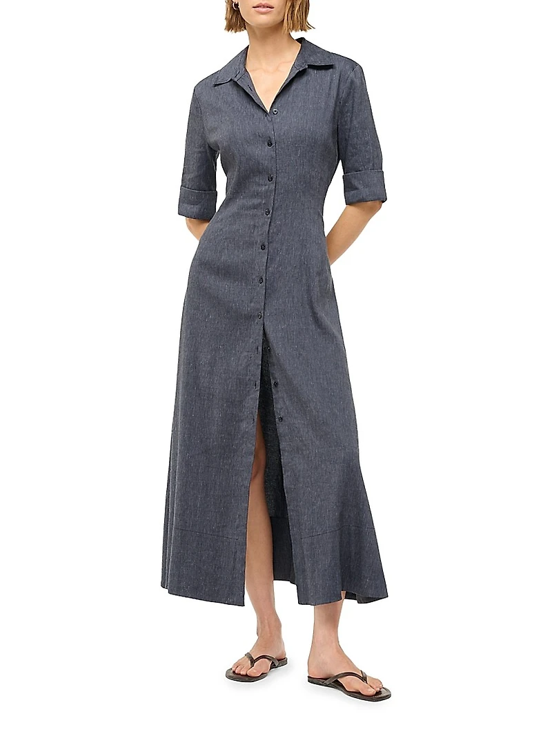 Joan Linen-Blend Midi-Shirtdress