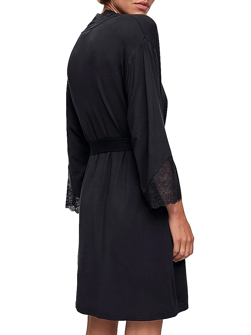 Lace-Trimmed Jersey Kimono-Inspired Robe