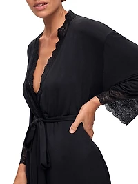 Lace-Trimmed Jersey Kimono-Inspired Robe