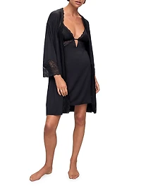 Lace-Trimmed Jersey Kimono-Inspired Robe